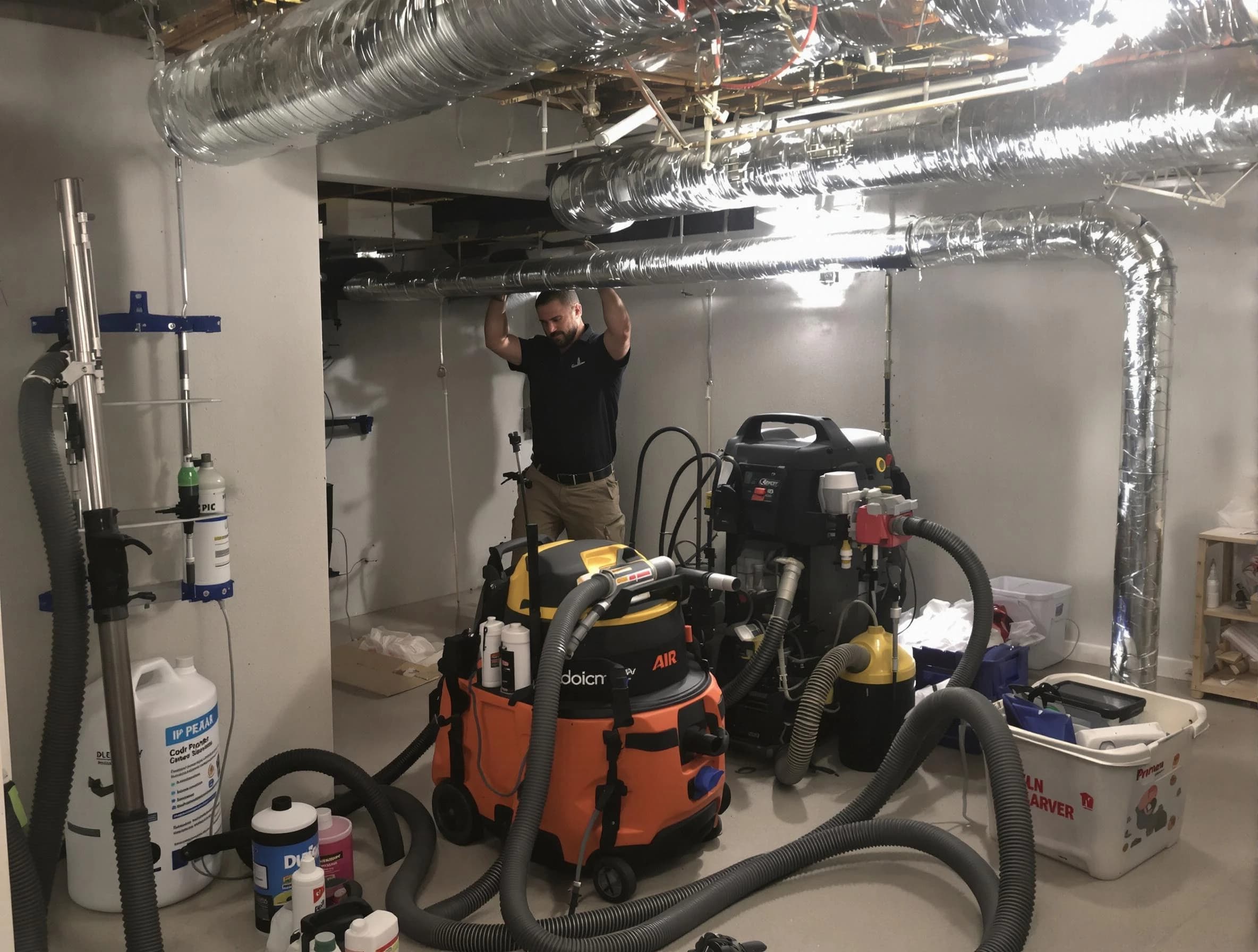 Albuquerque Air Duct Cleaning specialist performing professional mold removal from air ducts using safety equipment in Albuquerque