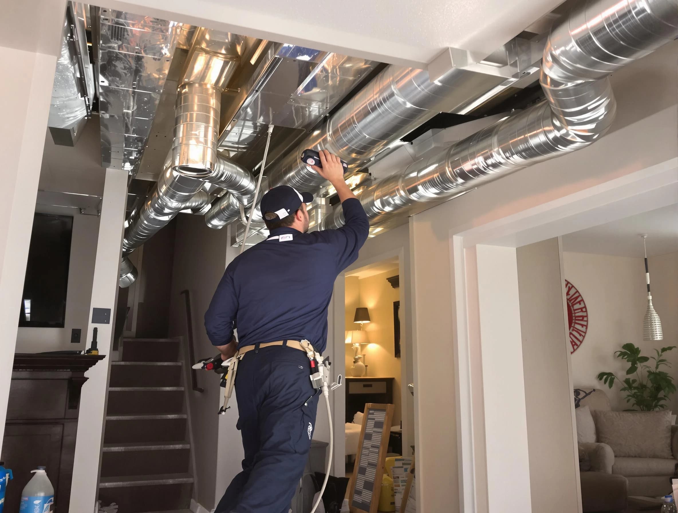 Albuquerque Air Duct Cleaning expert performing specialized duct cleaning in a mobile home in Albuquerque
