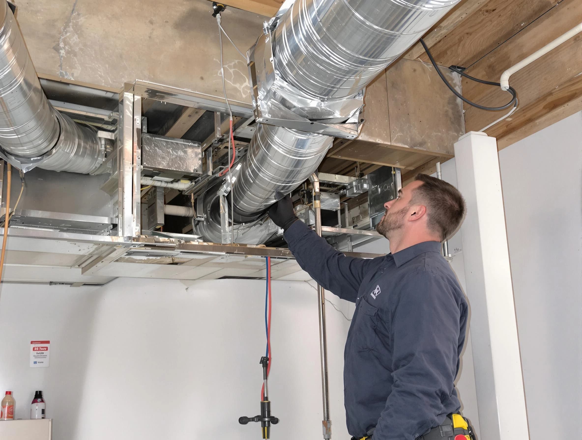 Albuquerque Air Duct Cleaning technician performing professional air duct repair using specialized tools in Albuquerque