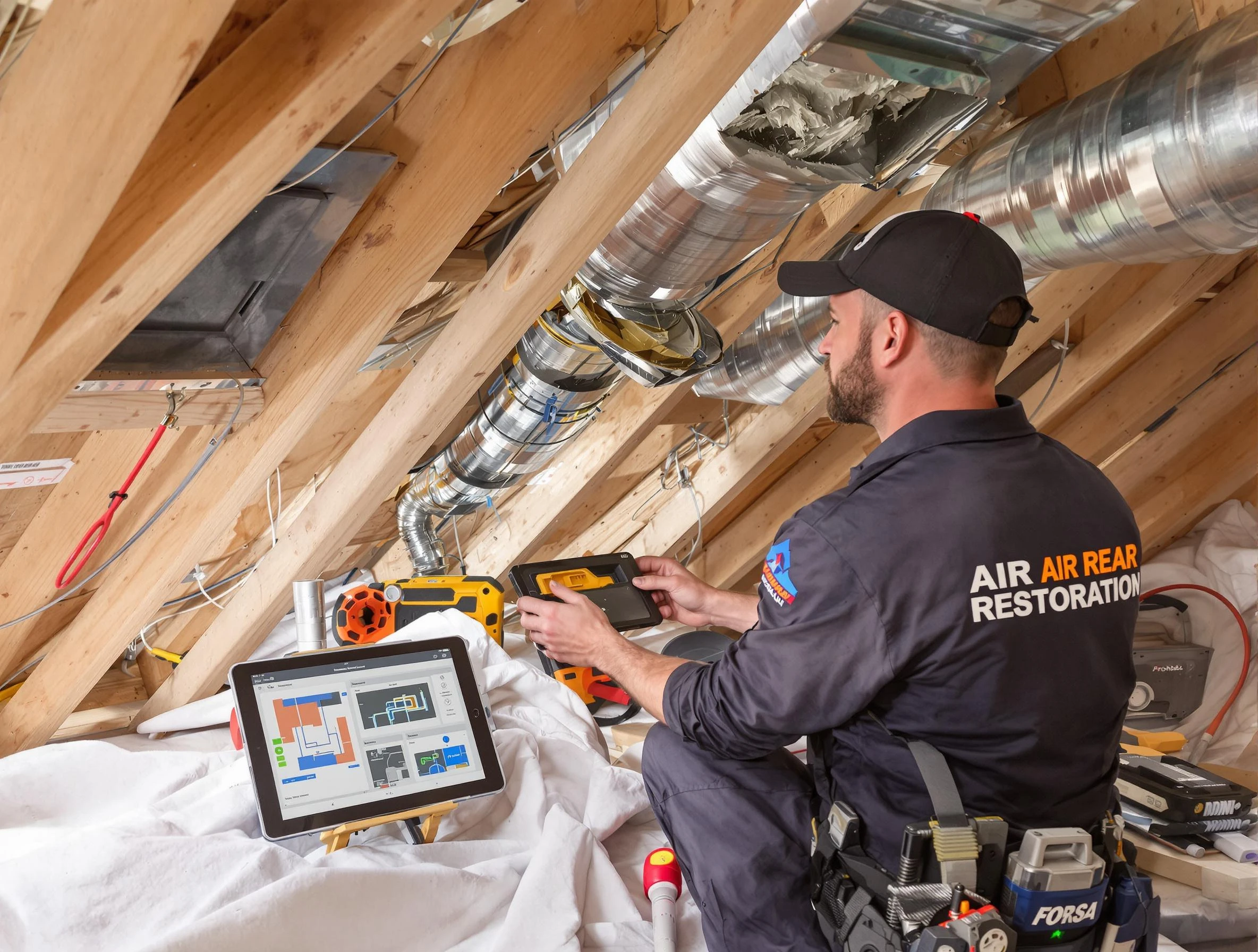 Albuquerque Air Duct Cleaning technician performing precise duct repair work in Albuquerque