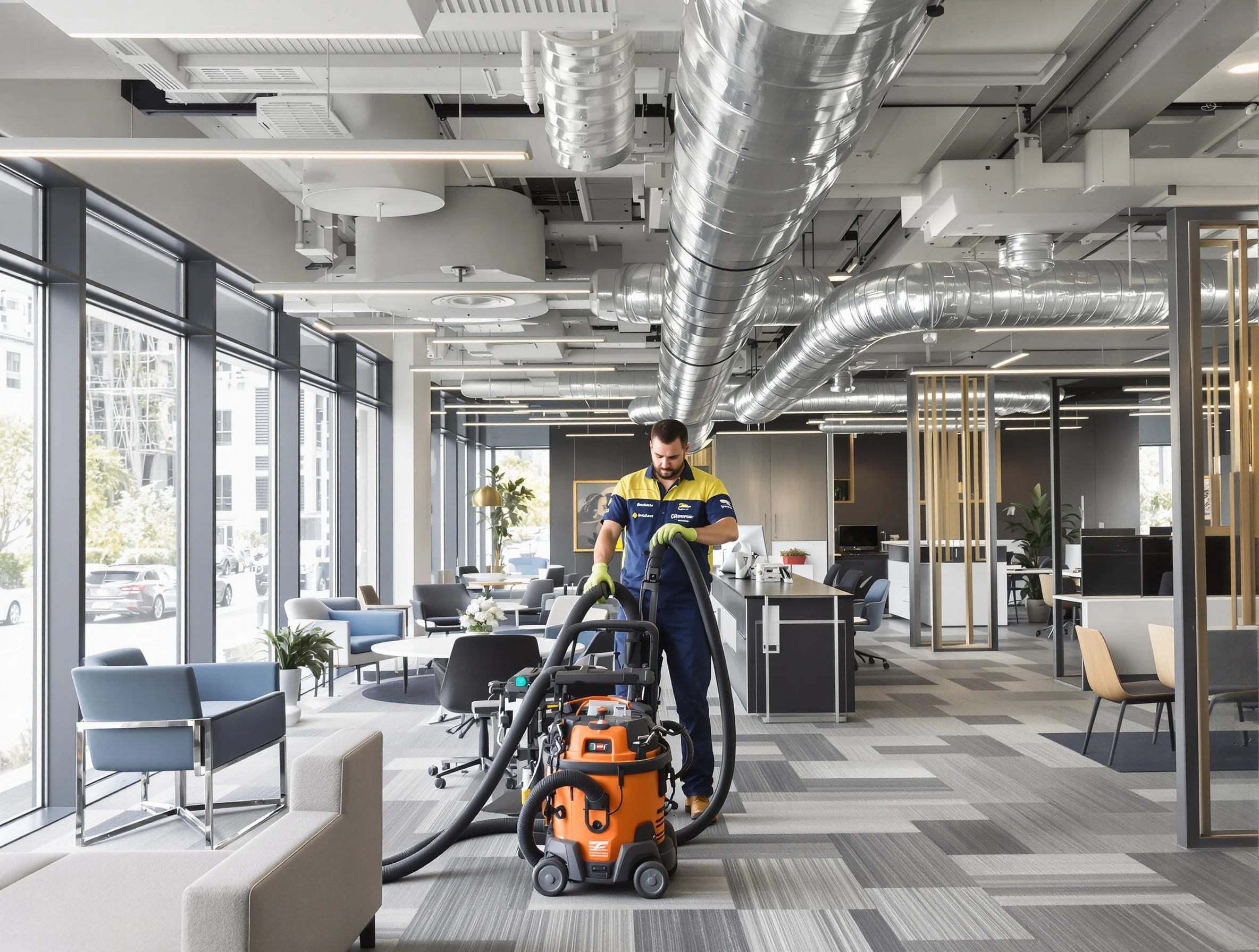 Albuquerque Air Duct Cleaning team performing thorough commercial duct cleaning at a Albuquerque business center